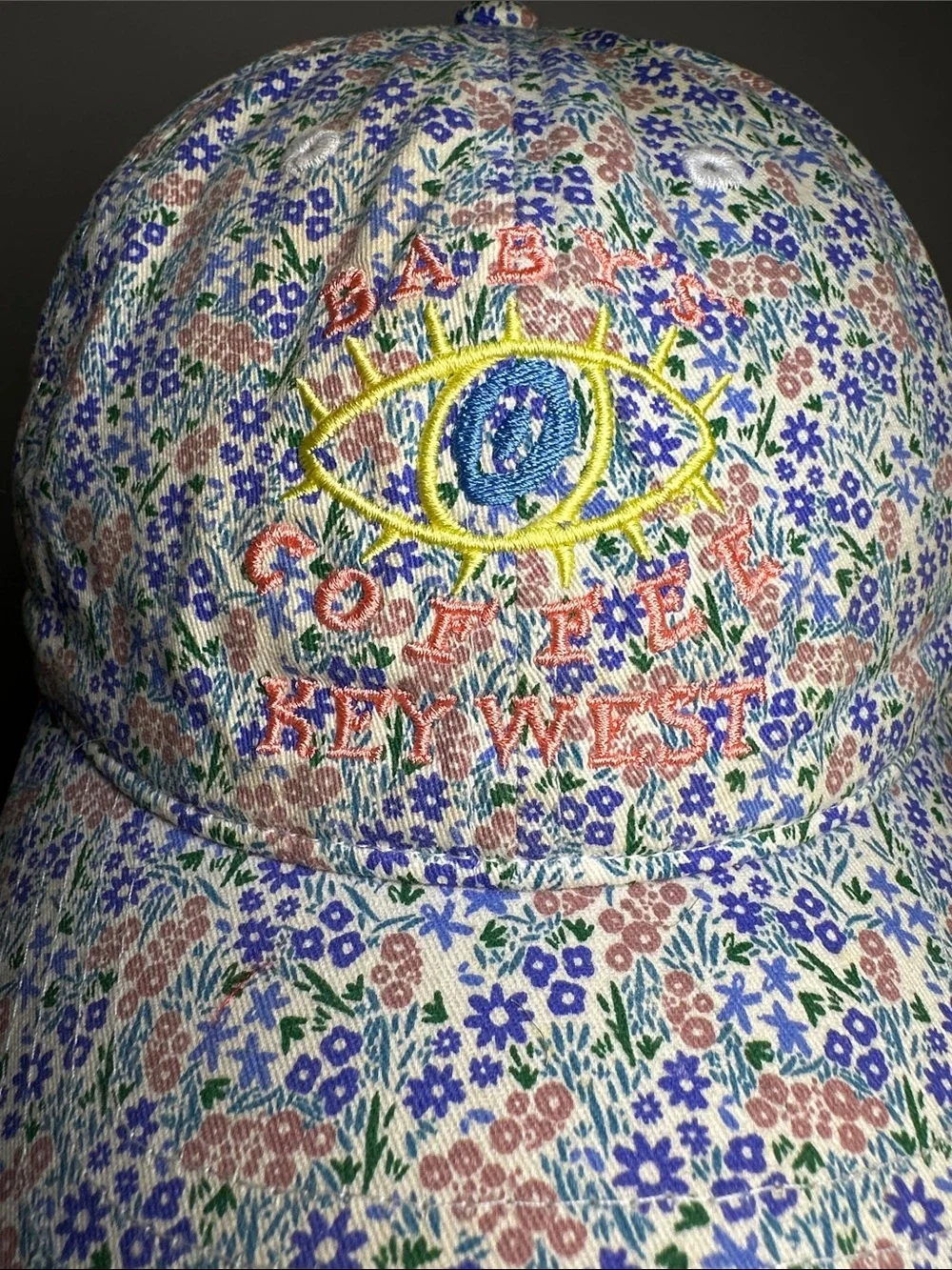 Baby's Coffee Key West eye embroidered floral baseball cap with pony-tail hole